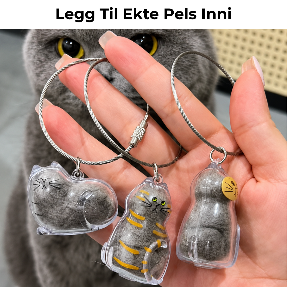 Pels-minne™ (Katt) - Nøkkelring Med Ekte Pels Fra Katten Din